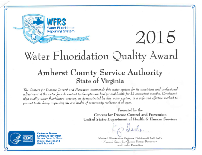2015 Water Fluoridation Quality Award